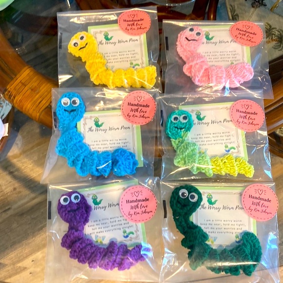 SPECIAL 2 for $25 Handmade 8” wiggly Worry Worm with Poem Amigurumi - Picture 2 of 16